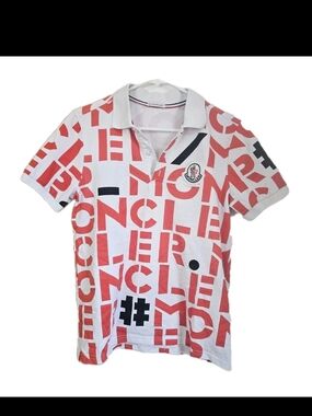 Moncler Genius 2 1952 All Over Logo Print Polo Shirt - White/Red Size L